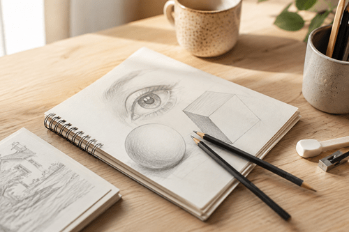 apprendre le dessin facilement avec des exercices de croquis, formes simples et ombres pour débutants
