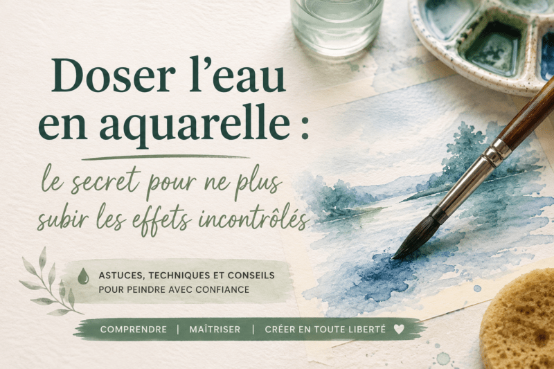 Doser l'eau en aquarelle : pinceau peignant un dégradé sur papier aquarelle pour apprendre à maîtriser la quantité d'eau.