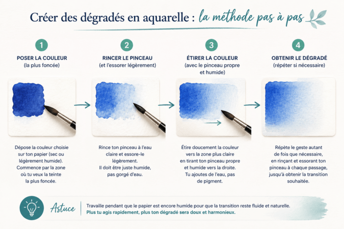 Étapes pour créer un dégradé en aquarelle avec un pinceau propre et humide