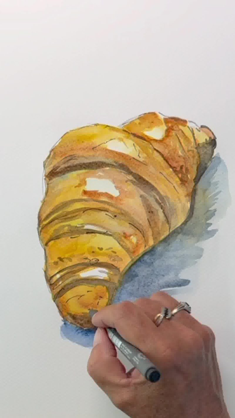 peindre un croissant à l'aquarelle