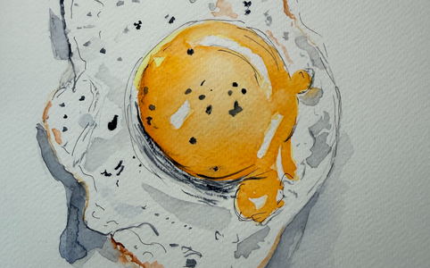Peindre un œuf au plat à l'aquarelle : rendu final avec reflets et transparence